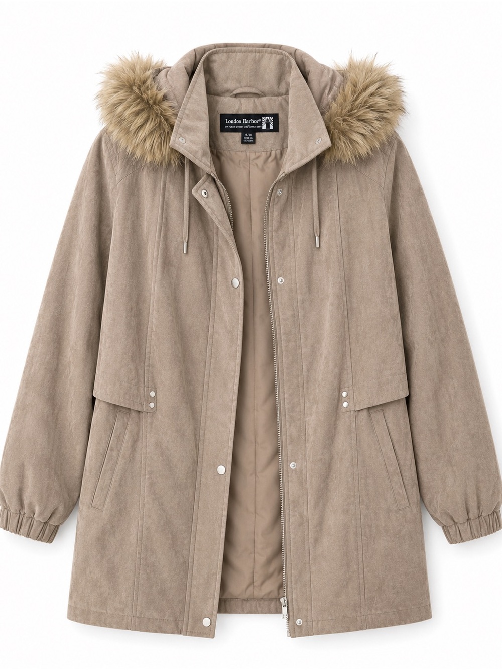 Taupe Faux-Suede Bomber Jacket with Faux-Fur Trim